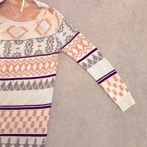 LLove Long Cardigan Sweater Womens Size Medium Large Beige Peach Open Front Knit - Picture 10 of 12